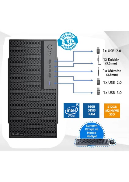 Force SC3-108 I5-4460 16GB 512GB M.2 SSD O/b Dos Masaüstü Pc Wi-Fi