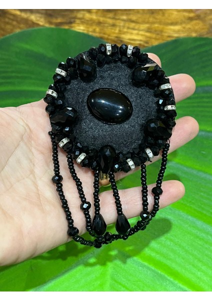 12X7 cm Zirkon Taaş ve Kristal Boncuklu Arma Apolet Aplike Dikiş Aksesuarı