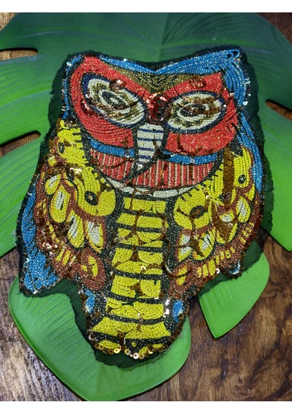 31X20 cm Pul Payetli Tasarım Baykuş Aplike Arma Dikiş Kot Aksesuarı