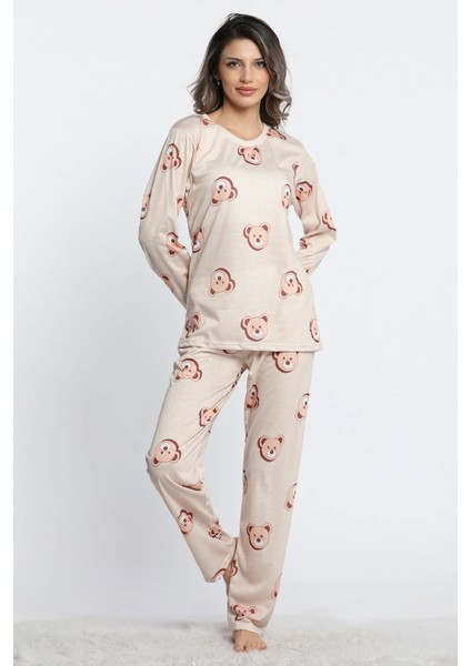 Kadın Bisiklet Yaka Uzun Kol Ayıcıklı Pijama Takımı Lukitus fiyatları