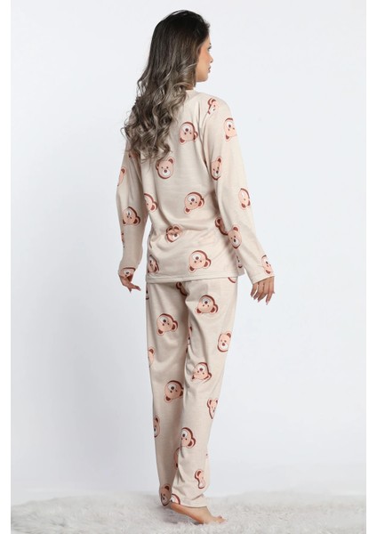 Kadın Bisiklet Yaka Uzun Kol Ayıcıklı Pijama Takımı Lukitus fırsatları