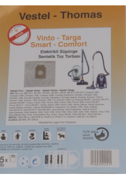 Vestel Vinto Sentetik ( 3 Paket 15 Adet )