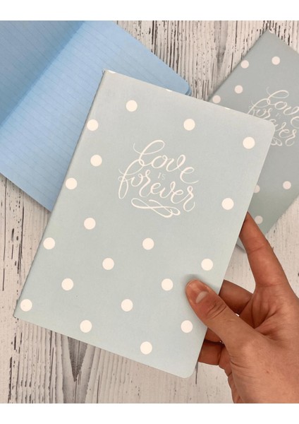 Çizgili Puantiyeli Içi ve Dışı Mavi Renk Defter 40 Yaprak