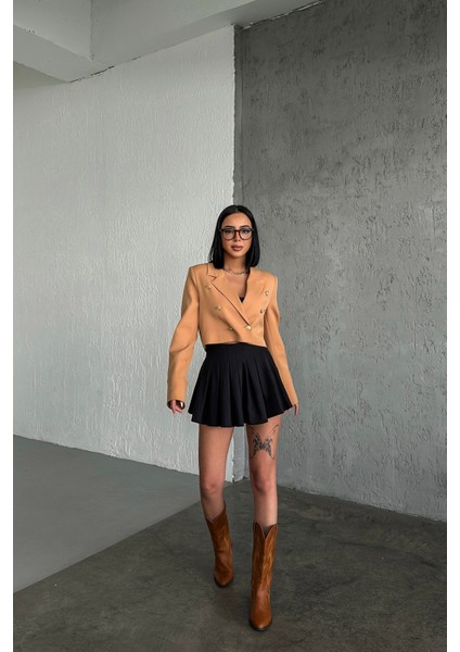 Kadın Düğmeli Crop Ceket