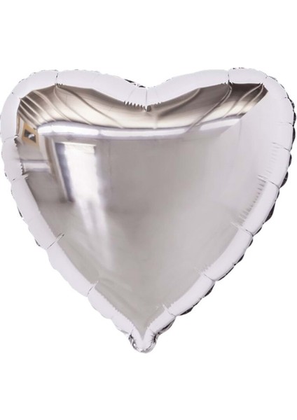 18 inç Gümüş Renk Kalp Şekilli Folyo Balon