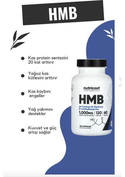 Hmb (Beta-Hydroxy Beta-Methylbutyrate) 1000 mg 120 Kapsül