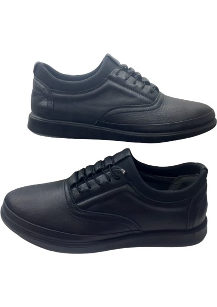 Erkek Siyah Cilt Lastikli Ortopedik Taban Günlük Şık Ayakkabı Bern1547-9