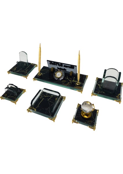 Safir Mermer Desenli Kristal Masaüstü Isimlik Ofis Kalemlik Seti