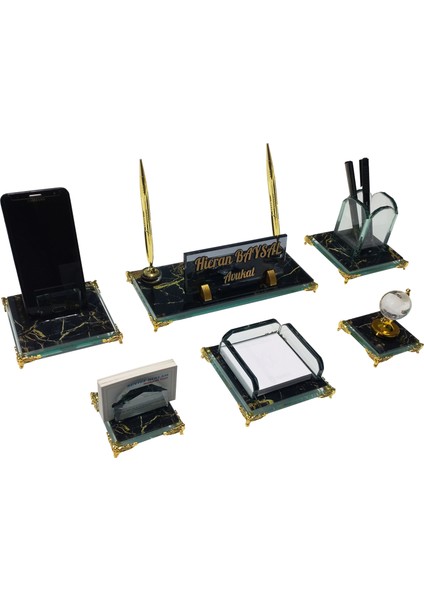 Safir Mermer Desenli Kristal Masaüstü Isimlik Ofis Kalemlik Seti fiyatları