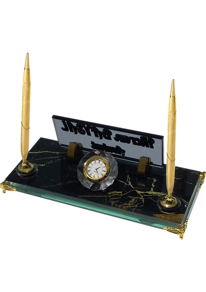 Safir Mermer Desenli Kristal Masaüstü Isimlik Ofis Kalemlik Seti modelleri