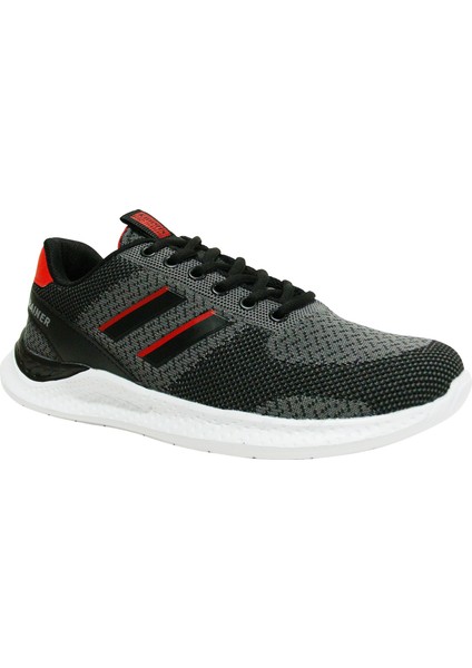 Siyah Kırmızı Gri Bağcıklı Sneakers Spor Ayakkabı