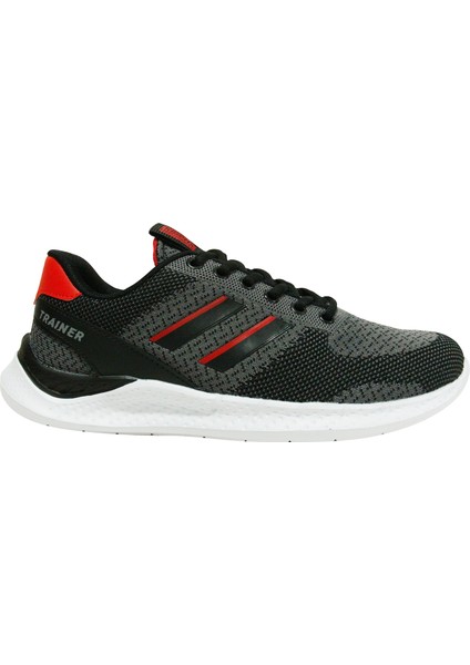 Siyah Kırmızı Gri Bağcıklı Sneakers Spor Ayakkabı