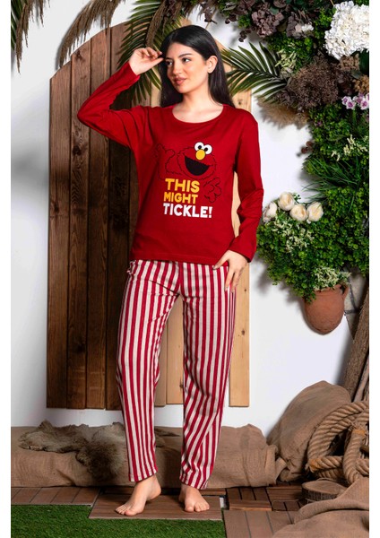 Mevsimlik Uzun Kollu %100 Pamuk Kadın Pijama Takımı- Desenli Kadın Pijama