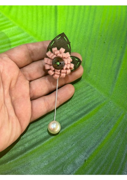 8x4 cm Çift Iğneli Tasarım Düğmeli Şık Broş Yaka Türban Iğnesi