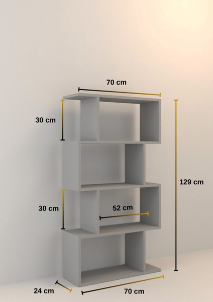 Miristanbul 4 Raflı Kitaplık Dekoratif Raf Zigzag Kitaplık Antrasit