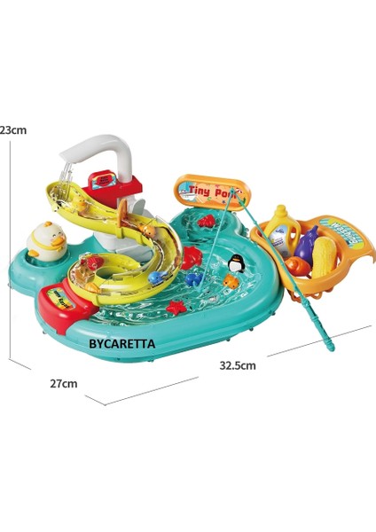 by Caretta Aqua Park Çeşmeli Lavabo Balık Tutma Oyunu 3 Oyun Bir Arada Mavi