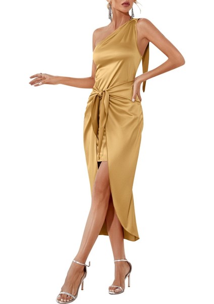 Nnak Kadın Moda Eğimli Omuz Kravat Bel Elbise (Yurt Dışından)