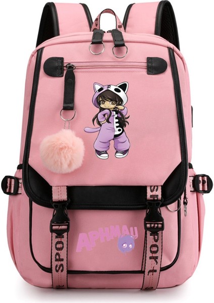 Yeni Sırt Çantası Aphmau Anime Kız Öğrenci Okul Çantası Kadın Dizüstü Sırt Çantası USB Okul Çantası (Yurt Dışından)