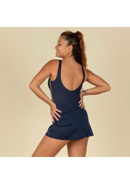 Kadın U Kesim Sırt Detaylı Etekli Mayo - Lacivert - Heva fiyatları