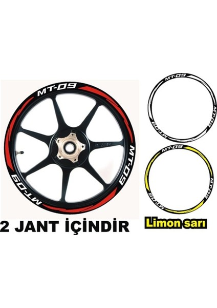 Motosiklet Ön/arka Takım Jant Şeridi Yamaha mt 09 Beyaz Yazılı Kırmızı Şeritli