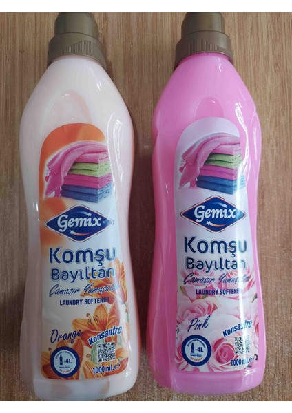 Gemix Komşu Bayıltan Konsantre Yumuşatıcı Turuncu Pembe 1000 ml x 2 Adet