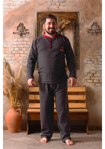 Mevsimlik 2 Iplik Büyük Beden Erkek Pamuk Pijama Takımı- Geniş Beden Aralığı