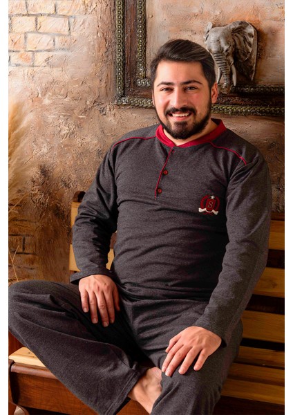 Mevsimlik 2 Iplik Büyük Beden Erkek Pamuk Pijama Takımı- Geniş Beden Aralığı