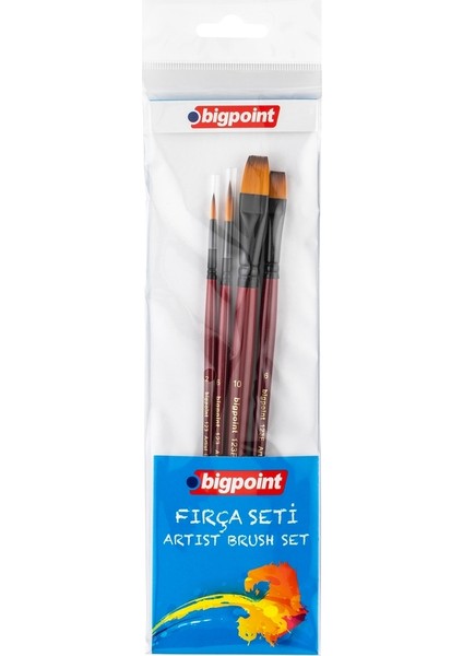 123 Serisi Sentetik Kıl Yuvarlak ve Kesik Uçlu Fırça Seti 4'lü Blister 6'lı Kutu