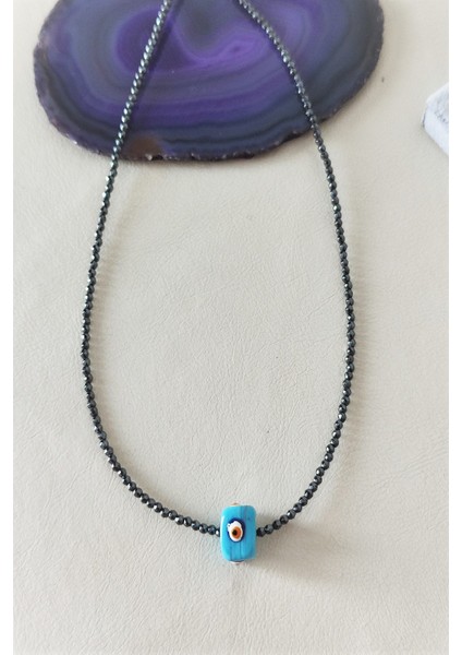 Hematit Murano Nazar Doğaltaş Kolye