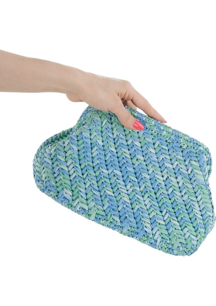 Mavi Rafya Burslu Clutch Çanta