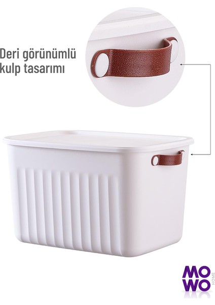 Mowo Home Storage Box Beyaz 3 Adet 15 Lt Çok Amaçlı Düzenleyici Kapaklı Kutu, Dekoratif Saklama Kutusu, Organizer