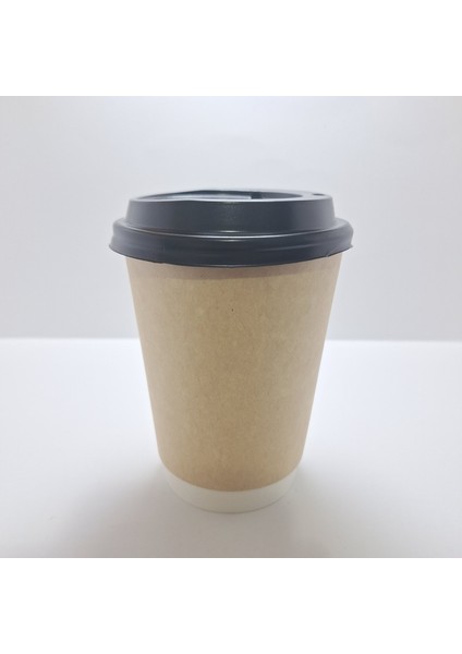 Double Wall Karton Kağıt Bardak Kraft Siyah 14 Oz 410 ml Siyah Kapaklı 40 Adet