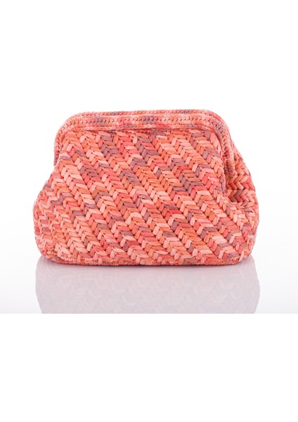 Pembe Rafya Burslu Clutch Çanta