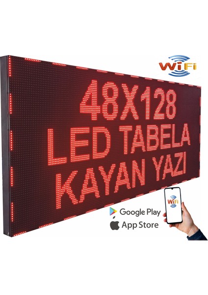 LED Tabela 48 x 128 cm Tek Taraflı Kırmızı Kayan Yazı-Wifi