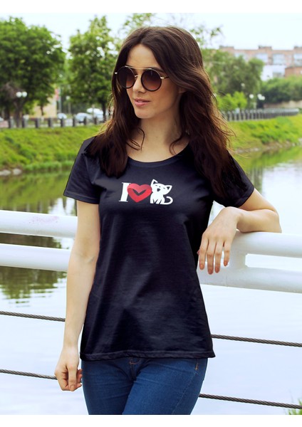 Kadın T-Shirt I Love Cat Kediyi Seviyorum T-Shirt
