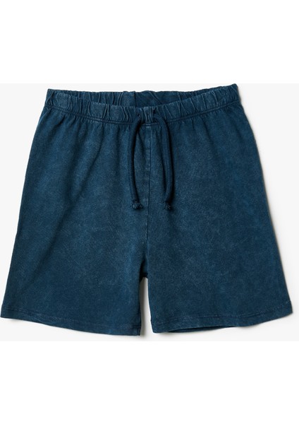 Şort Yıkamalı Beli Lastikli Cepli Pamuklu