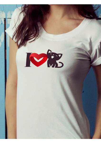 Kadın T-Shirt I Love Cat Kediyi Seviyorum T-Shirt fiyatları