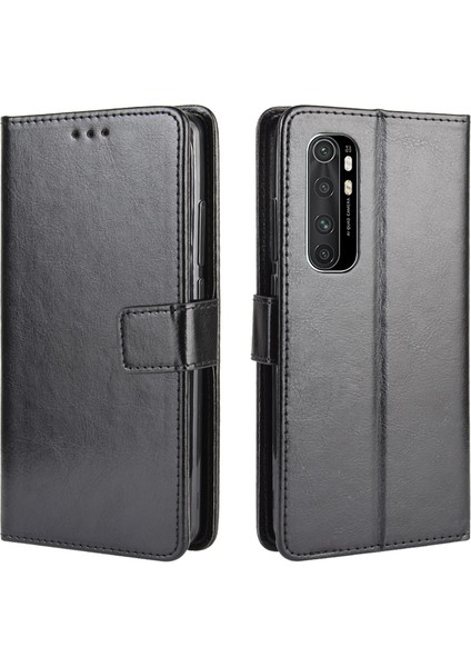 Çılgın At Cüzdanı Deri Deri Flip Kapak Xiaomi Mi Note 10 Lite-Black (Yurt Dışından)