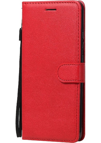 Pu Deri Düz Renkli Telefon Kasası Cüzdan Standı Kapağı Xiaomi Redmi 9A-KIRMIZI Için Kayış (Yurt Dışından) fiyatları