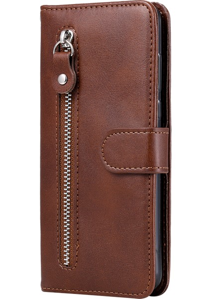 Xiaomi Poco X3/poco X3 Nfc-Brown Için Fermuar Cep Deri Cüzdan Standı Çantası (Yurt Dışından)