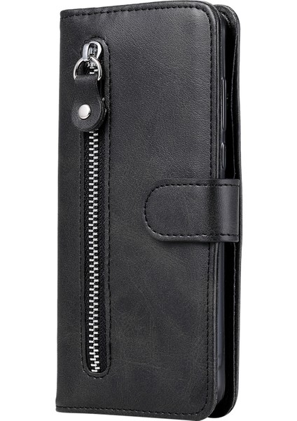 Xiaomi Poco X3/poco X3 Nfc-Black Için Fermuarı Cep Deri Cüzdan Stand Kılıfı (Yurt Dışından)