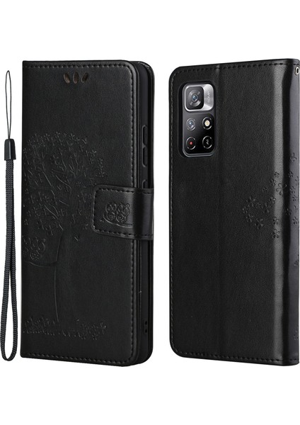 Folio Flip Baykuş Ağacı Izi Iyi Korumalı Anti-Damla Şık Deri Cüzdan Telefon Kasası Kabuk Xiaomi Için Standı Redmi Not 11 /redmi Not 11T /redmi Not 11S -Black (Yurt Dışından)