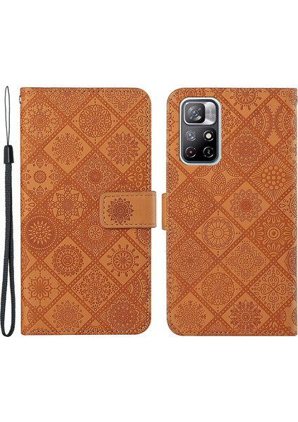 Xiaomi Redmi Için Note 11 5g (Çin) (Mediatek)/not 11T 5g/not 11S 5g Manyetik Kıta Dışında Etnik Stil Çiçek Cüzdan Pu Deri Kabuk-Brown (Yurt Dışından)