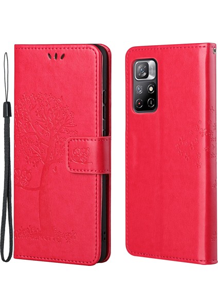 Folio Flip Baykuş Ağacı Izi Iyi Korumalı Anti-Damla Şık Deri Cüzdan Telefon Kasası Kabuk Xiaomi Için Standı Redmi Not 11 /redmi Not 11T /redmi Not 11S-RED (Yurt Dışından)