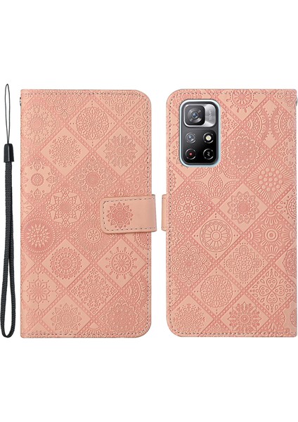 Xiaomi Redmi Için Not 11 5g (Çin) (Mediatek)/not 11T 5g/not 11S 5g Manyetik Toka Izi Etnik Tarzı Çiçek Cüzdan Pu Deri Kabuk-Pembe (Yurt Dışından)