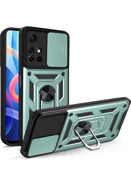 Xiaomi Redmi Için Not 11 5g (Çin) (Mediatek)/not 11T 5g/not 11S 5g Kamera Slayt Kapağı Yüzük Tutucu Kickstand Şık Anti-Cratch Pc+Tpu Telefon Kapağı Örnek Yeşillik (Yurt Dışından)