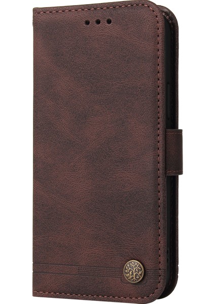 Anti-Drop Pu Deri Cüzdan Stand Kapak Telefon Kılıfı Xiaomi Redmi Için Ağaç Desen Metal Düğmesi Dekor Not 11 4g (Mediatek)/10 4g (2021)/10 2022 4g/10 Prime-Brown (Yurt Dışından) modelleri