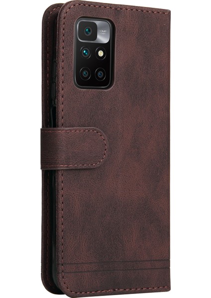Anti-Drop Pu Deri Cüzdan Stand Kapak Telefon Kılıfı Xiaomi Redmi Için Ağaç Desen Metal Düğmesi Dekor Not 11 4g (Mediatek)/10 4g (2021)/10 2022 4g/10 Prime-Brown (Yurt Dışından) fırsatları