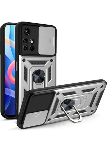 Xiaomi Redmi Için Not 11 5g (Çin) (Mediatek)/not 11T 5g/not 11S 5g Kamera Slayt Kapak Yüzük Tutucu Kickstand Şık Anti-Cratch Pc+Tpu Telefon Kapağı Case-Silver (Yurt Dışından)
