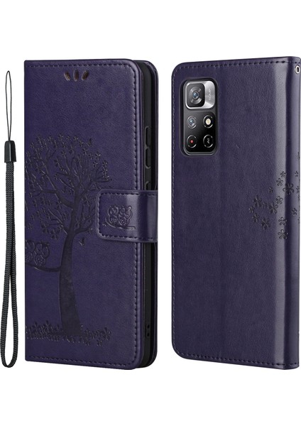 Folio Flip Baykuş Ağacı Izi Iyi Korumalı Anti-Damla Şık Deri Cüzdan Telefon Kasası Kabuk Xiaomi Için Standı Redmi Not 11 /redmi Not 11T /redmi Not 11S -Dark Mor (Yurt Dışından)
